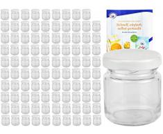 MamboCat 100er Set Rundgläser 53 ml Deckelfarbe weiß TO 43 inkl. Diamant Gelierzauber Rezeptheft, Einmachgläser, Einkochgläser, Vorratsgläser, Mini Sturzgläser, Obstgläser, Portionsgläser, Gläser