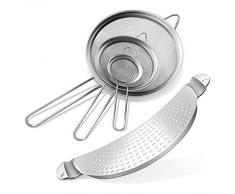 TarnTlio [4 Sätze] Edelstahl Küchensieb feinmaschig,Fine Mesh Kitchen Sieve Flour Sieve Set mit 3 Größen 7/12/18cm, Pouring Aid, Stainless Steel for pots up to 33.2 cm