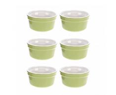 ToCi 6er-Set Auflaufschalen Keramik Grün Ø 10cm | Füllmenge: 165ml, Ofenbeständig, Spülmaschinenfest | für Souffle, Muffin, Cupcake, Creme Brûlée | als Pastetenform, Dipschalen, Förmchen, Schälchen