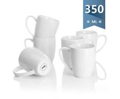 Sweese 611.001 Kaffeebecher Kaffeetassen 6er Set aus Porzellan, 350 ml Becher mit henkel für Heißgetränke