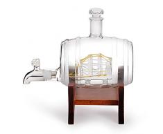 Light Weißwein-Dekanter, Scotch Whisky Dekanter, 1000ML Alkoholisches Getränk, Edelstahl-Wasserhahn Spender - 2 Geätzte Weltkarte Gläser Set