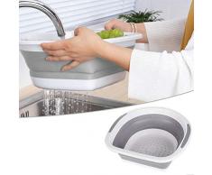 Kitabetty Zusammenklappbares Küchensieb, Küchen-Schneidebrett-Silikon-Nahrungsmittelsieb, faltbares Multifunktions-Silikon-Geschirr-Wannen-Gemüse-Frucht-Nahrungsmittelwannen-Aufbewahrungskorb
