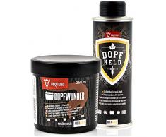 BBQ-Toro Dutch Oven Pflege Set mit DOPFWUNDER Pflegepaste 250 ml und DOPFHELD Pflegeöl 250 ml | Pflege von Gusseisen Grillzubehör | Einbrennpaste auch für Grillrost, Grillplatte, Grillpfanne und mehr