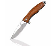 AUBEY Survival Messer Klappmesser Taschenmesser Holzgriff Outdoor Messer Holz Pocket Knife, ideal für Freizeit, Arbeit, Wandern, Camping (Drop Point Klinge)