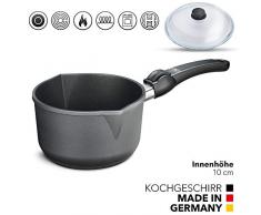 Kasserolle mit Stiel, Ausguß und Deckel Ø 18 cm, 1,8 liter I Milchtopf Antihaft beschichtet I Stielkasserolle Induktion I Induktionsherd I Glasdeckel I Aluguss Milchpfanne für Herd Induktionsgeeignet