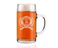 Herz & Heim® 1 Liter Maßkrug mit Gravur für den Bierkenner mit Name + Geburtsjahr - toll zum Vatertag
