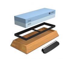 Schleifstein Set, BearMoo Wetzstein mit 2000/6000 Körnung, Abziehstein für Messer inkl. Anleitung zum Messer schärfen und Gummi-Steinhalter sowie Bambus Basis und Messer-Halter