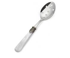 EME NAPOLEON Nudellöffel aus rostfreiem INOX Edelstahl 23,5 cm: Pastalöffel Spülmaschinengeeignet in Perlmutt Weiß