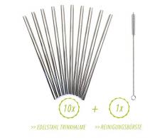 Nature Nerds - Wiederverwendbare Edelstahl Trinkhalme - Strohhalme - Trinkröhrchen (10 Stück + Reinigungsbürste) - plastikfrei verpackt (gerade)