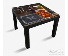 Wallario Möbeldesign - Glasbild , Motiv-Glasplatte , Schutzplatte , Abdeckplatte mit Motiv - geeignet für Ikea Lack Tisch, Größe: 55 x 55 cm, Motiv: Biervarianten - Pils im Glas Flaschenbier Schild Craft Beer