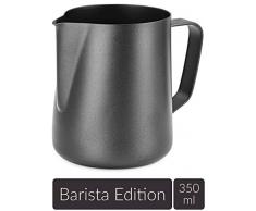 Lambda Coffee® Milchkännchen 350ml Edelstahl für Barista Zubehör Milk jug Pitcher klein schwarz Teflon beschichtet | Milchkanne Milch aufschäumen Latte Art | für Espresso Siebträger Barista Set