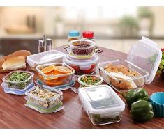 Glas-Frischhaltedosen 18 Stück [9 Behälter + 9 Deckel] - Glasbehälter - Transparente Deckel - BPA frei - für Home Küche oder Restaurant - von KICHLY