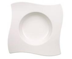 Villeroy & Boch NewWave Suppenteller, Speiseteller, für Suppen/Eintöpfe, rechteckig, Premium Porzellan, spülmaschinen- und mikrowellengeeignet, weiß, 24 cm