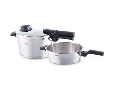 Fissler vitavit comfort / Induktions-Schnellkochtopf-Set, 2-teilig, (4,5 L und 2,5 L - Ø 22 cm) Edelstahl-Dampfkochtopf und Schnell-Bratpfanne, 2 Garstufen, stapelbar, alle Herdarten auch Induktion