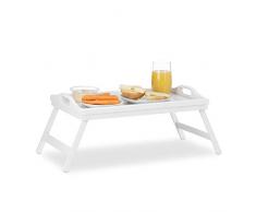 Relaxdays Betttablett Bambus, klappbar, mit Griffen, erhöhter Rand, zum Frühstücken & Servieren, HBT 22x61,5x30cm, weiß