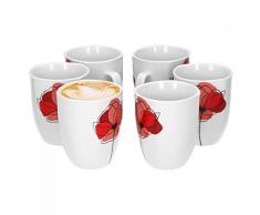 Van Well Monika 6er Set Kaffeebecher, 330 ml, H 10,3 cm, Kaffeetasse, Blumendekor, edles Marken-Porzellan