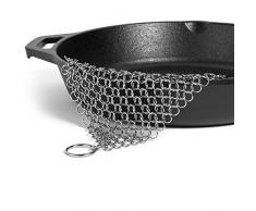 Gusseisen von, Edelstahl Kettengeflecht Scrubber für Eisenpfannen eloxiert Edelstahl Stahl und Glas Kochgeschirr, XXL, 20,3 x 20,3 cm