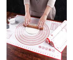 Backunterlage Silikon Teigmatte Antihaft Teigunterlage Ausrollmatte BPA Frei Rutschfest Silikonmatte für Fondant Pizza Teig, Dauerbackmatte Küche Arbeitsmatte Wiederverwendbar Groß 60x40 cm (Rot)