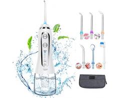 Munddusche Elektrische Wasser Flosser mit 5 Modi und 6 Düsen kabellos Oraler Irrigator IPX7 Wasserdicht Zahnreiniger mit 300ML Wassertank für Zuhause, Reise