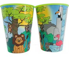 Neu: 4X Dicke, stabile Kunststoff-Becher * Wilde Tiere & Safari * für Mottoparty und Kindergeburtstag | Kinder Geburtstag Motto Dschungel | Perfekt als Mitgebsel | Mehrweg-Becher - Keine Einweg!