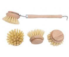 4er Set Spülbürste aus Holz inkl. Wechselkopf Ersatzkopf mit Naturborsten aus Fibre Holzspülbürste für Küche und Haushalt das perfekte SET sofort einsatzbereit