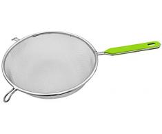 Fackelmann Sieb Ø 25 cm, Küchensieb aus Edelstahl, feinmaschiger Seiher mit Griffeinlage aus Kunststoff (Farbe: Grün/Silber), Menge: 1 Stück