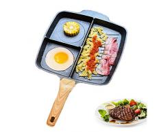 MAIFENGLE Spezialpfanne für Spiegeleier Aluminiumlegierung 28cm, 3 Gitter, Antihaft Beschichtung, Pfannkuchen Omelettpfanne, spart Speiseöl, grau