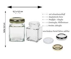 Gewürzgläser Set mit schraubverschluss | 10 teilig | Gold | Füllmenge 50 ml | Cub Eckig Hochwertiges Glas | Glasdose Glasgefäß ideal für Salz Pfeffer Sonnenblumenkerne kürbiskerne Kandis Bonbons