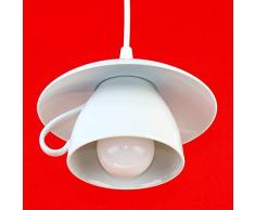 Große Tassenlampe, Lampe aus Jumbo-Tasse, Boholampe, Geschirrlampe, Landhauslampe, Küchenlampe aus Geschirr, E27, weiß