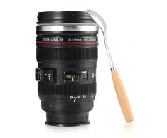 Splend Kaffeetasse mit Löffel, Kamera-Objektiv-Kaffeetassen Becher Tasse mit Deckel-Edelstahl-Trommel-Schale Auslaufsicherer Breiter Mund für Kaffee-Milch-Tee, Ideales Geschenk Cano EF24-105mm f/4l