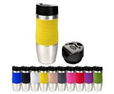 Schramm® Thermobecher in 10 Farben inkl. Ersatzdeckel Isolierbecher ca. 400ml Thermoisolierbecher Kaffeebecher Travel Mug Reisebecher BPA-frei Coffee to go Becher, Farbe:Gelb