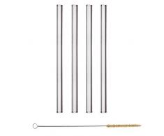 HALM Glas Strohhalme Wiederverwendbar Trinkhalm - 4 Stück gerade 20 cm + plastikfreie Reinigungsbürste - Spülmaschinenfest - Nachhaltig - Glastrinkhalme Glasstrohhalme für Long-Drinks, Smoothies, Saft