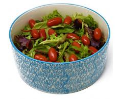 LA VITA VIVA Salatschüssel aus Keramik - Servierschüssel mit weiß Blauer Bemalung Geeignet auch als Suppenschüssel, Servierschale, Snackschüssel und für Aufläufe/Überbacken