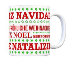 Kaffeebecher mit Spruch: Fröhliche Weihnachten mehrsprachig - eine coole Tasse von trendaffe - passende weitere Begriffe dazu: Multilingual Mehrsprachig Weihnachtsgeschenk Weihnachten Wichteln Frohe Weihnachten Weihnachtsgrüße
