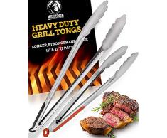 Grillzange aus Edelstahl (2er Set - 30 und 40 cm lang) | Mehrzweckzange, Wurstzange, Servierzange | Küchenzange mit Sicherungsclip – Rutschfest und Hitzebeständig | Profi Grillzubehör mit Garantie