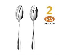 Velaze Salatbesteck aus Edelstahl, Salatlöffel und Salatgabel, Spülmaschinengeeignet (Silber)