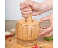 QINA Knoblauchpresse Holzmörser und Stößel Set Manuelle Gewürze Mörser Stößel Set Mahlschale Mühle mit Deckel Drop Ship, L mit Deckel