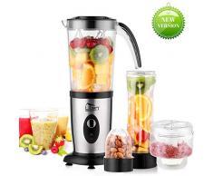 Smoothie Maker Uten Mixer Edelstahl Standmixer 5 in 1 Multifunktion Blender, Entsafter, Fleisch Zerkleinerer, Ice Crusher, Kaffeemühle mit 600ml Travel Sportflaschen für Zuhause Büro Camping