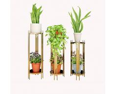 CJSWT Moderne Anlagen Stehen, Display Rack Topfpflanze Halter Goldmetallregal 2 rundes Tablett-Set, für Indoor Outdoor Home Decor Fit Up-bis 10-Zoll-Pflanzer