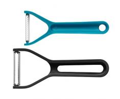 WMF Hello FUNctionals Doppel-Schäler 16,5 cm, 2 Sparschäler für Obst und Gemüse, schält und schneidet Streifen Julienneschneider Obstschäler