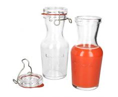 Luigi Bormioli 2er Set Lock-Eat Glas-Karaffe 0,5 Liter I Bügelflasche I Saft-, Milch-, Wein- & Wasser I Elegante Karaffe mit Glasdeckel & Bügelverschluss I dickwandiges Glas I Edelstahlklemme | Krug