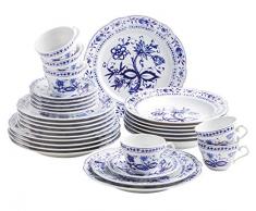 Kahla 170863M72067U Rossella Zwiebelmuster Komplettset Porzellanservice Geschirrset für 6 Personen 30-teilig Tassen Untertassen Teller Suppenteller Dessertteller weiß blau