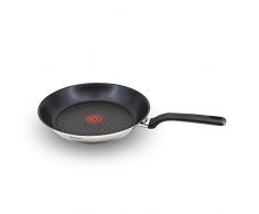 Tefal C70106 Duetto Induktion Pfanne 28cm, Edelstahl Pfannen mit Antihaftbeschichtung, Induktionsherd geeignet, Antihaft Bratpfanne, Genieteter ergonomischer Edelstahlgriff