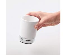 iDesign Badbecher, kleiner Zahnputzbecher aus Keramik und Metall für den Waschtisch, Becher zur Kosmetik Aufbewahrung, weiß und silberfarben