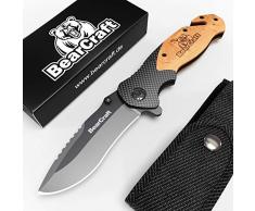 BearCraft Klappmesser in Carbon Design mit **GRATIS eBook** | Outdoor Survival Taschenmesser | Einhand-Rettungsmesser mit Glasbrecher und Gurtschneider