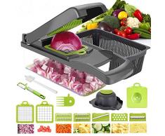 Aoweika Gemüseschneider, 13 in 1 Zwiebelschneider Gemüsehobel Mandoline Slicer Kartoffelschneider Obstschneider Zwiebel Zerkleinerer Ideal zum Hobeln von Obst und Gemüse