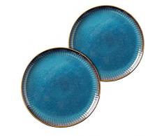 Hoteck 2er Set Pastateller Keramik, Speiseteller oder Frühstücksteller runder Essteller aus hochwertigem Porzellan 21.5cm (Blau)