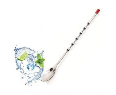 langer Barlöffel Cocktaillöffel Eislöffel Cocktail Löffel Cocktailrührlöffel 28 cm spoon mit roter Endkappe gedrillter Steg