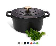 ProCook - Bratentopf aus Gusseisen - induktionsgeeignet - 24 cm Ø - 4,7 l Volumen - Mattschwarz - emailliert - Bräter - Schmortopf - rund