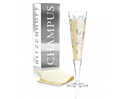 RITZENHOFF Champus Jahrgangs-Champagnerglas 2018 von Burkhard Neie, aus Kristallglas, 200 ml, mit edlen Platinanteilen, inkl. Stoffserviette